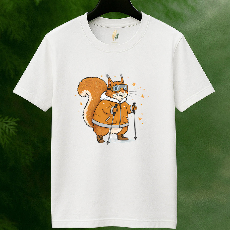 Skiing Squirrel Adventure T-Shirt - Cute Winter Animal Tee for Ski Lovers