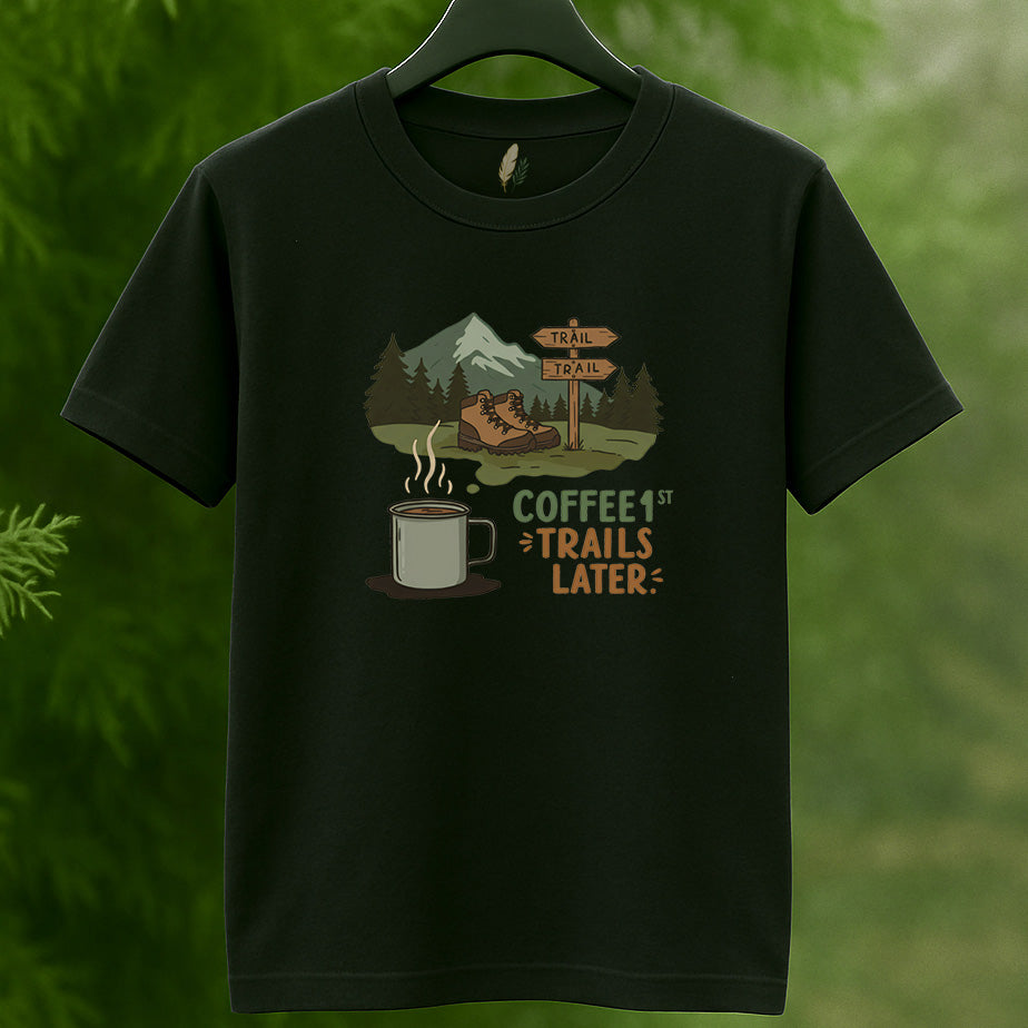 Coffee First Trails Later Hiking T-Shirt