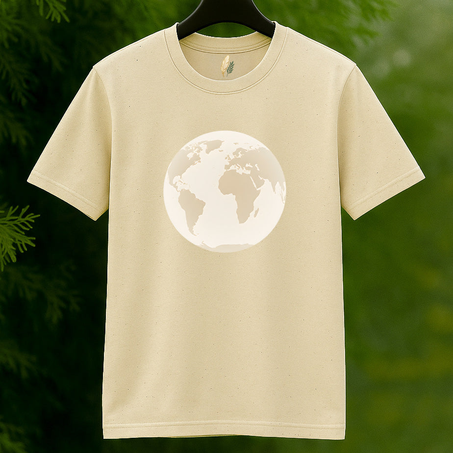 "Our World" Globe Graphic Tee in Beige by Golden Feather