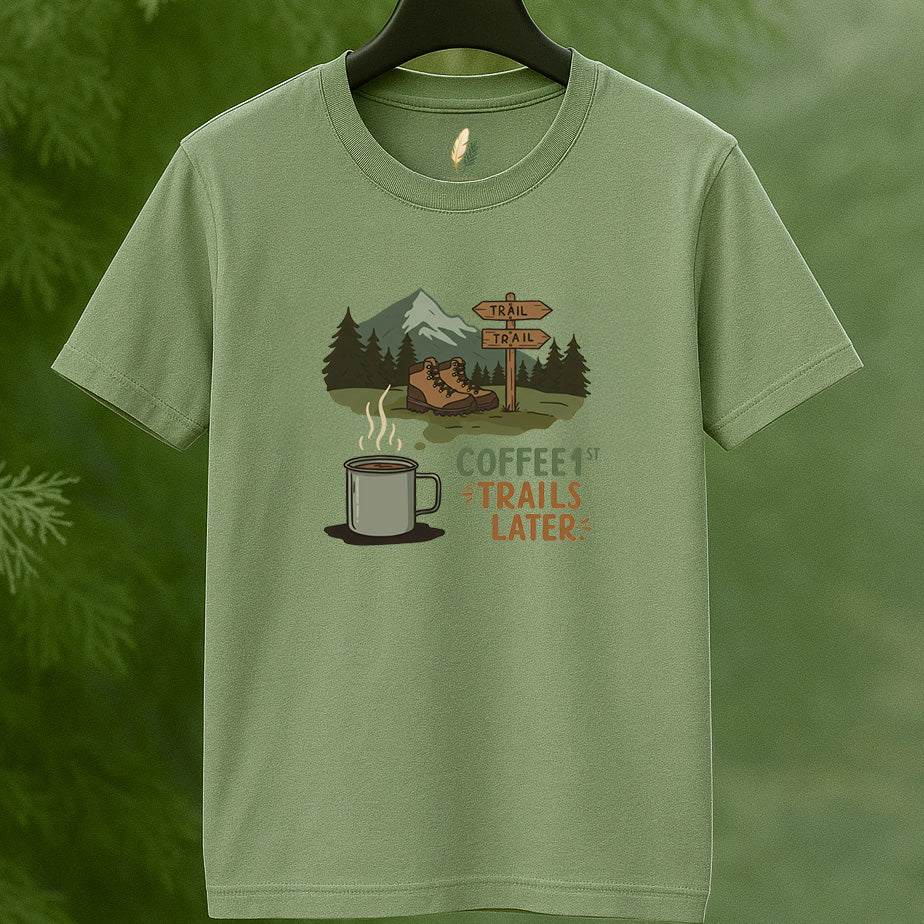 Coffee First Trails Later Hiking T-Shirt