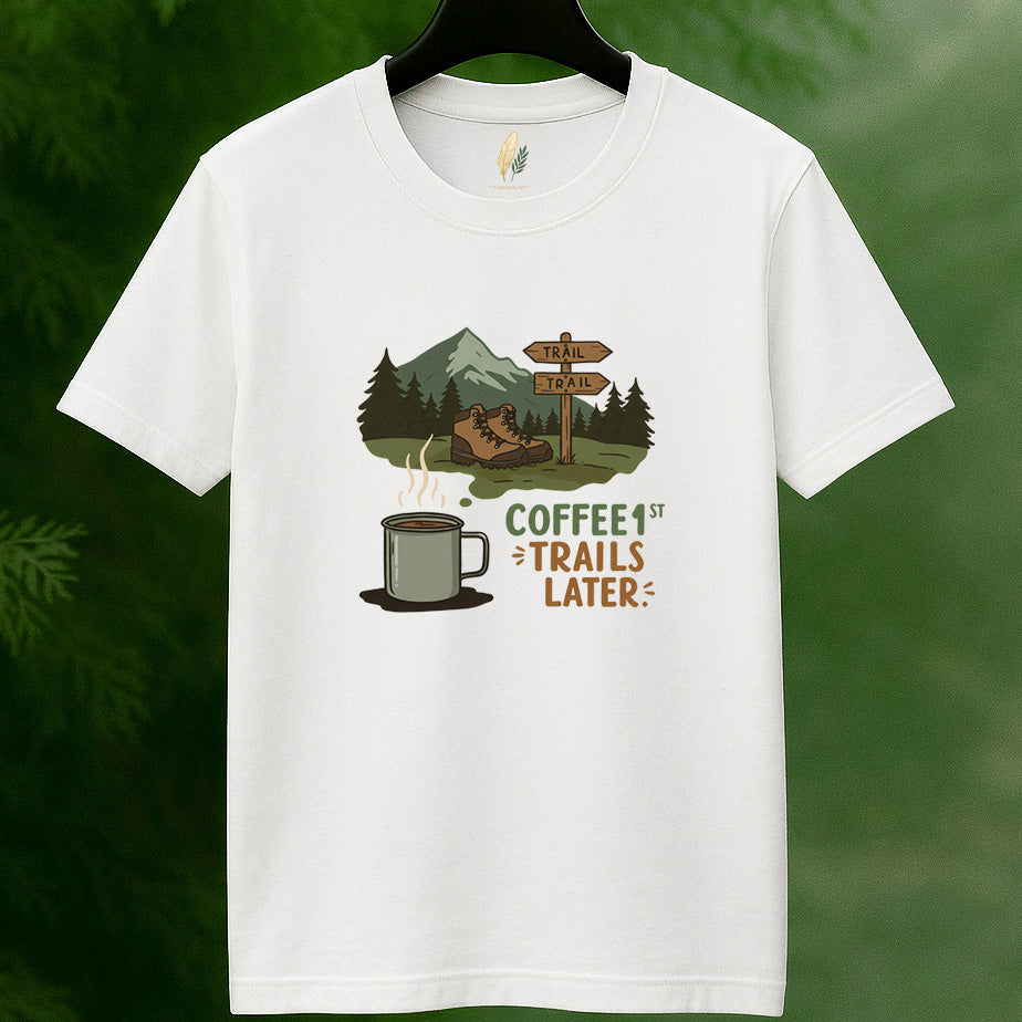 Coffee First Trails Later Hiking T-Shirt