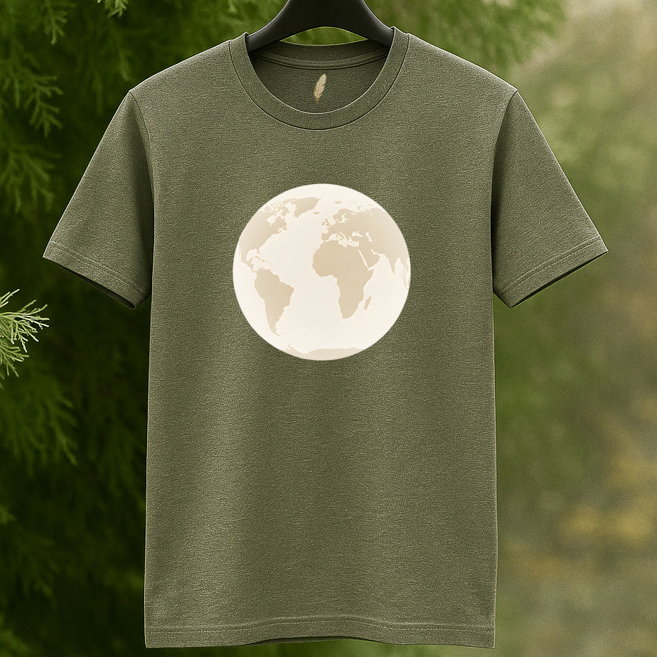 "Our World" Globe Graphic Tee in Beige by Golden Feather
