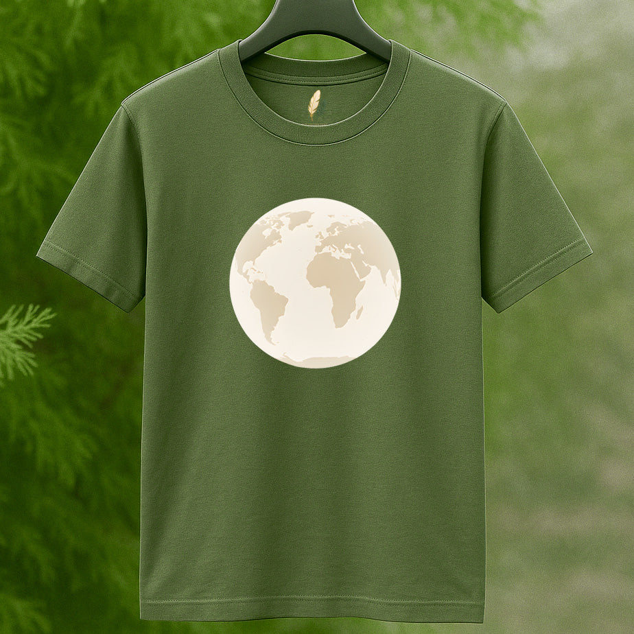 "Our World" Globe Graphic Tee in Beige by Golden Feather