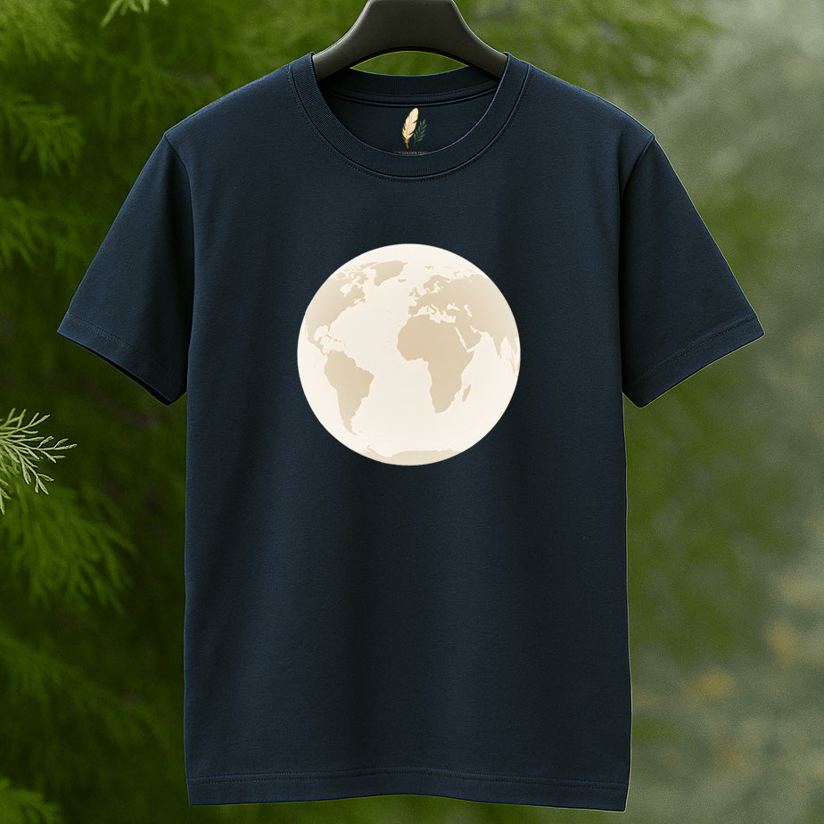 "Our World" Globe Graphic Tee in Beige by Golden Feather