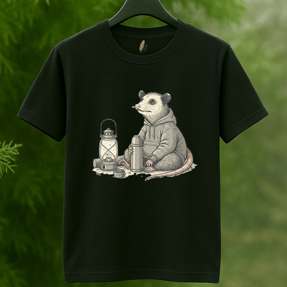 Cozy Opossum Camping T-Shirt - Funny Outdoor Adventure Tee