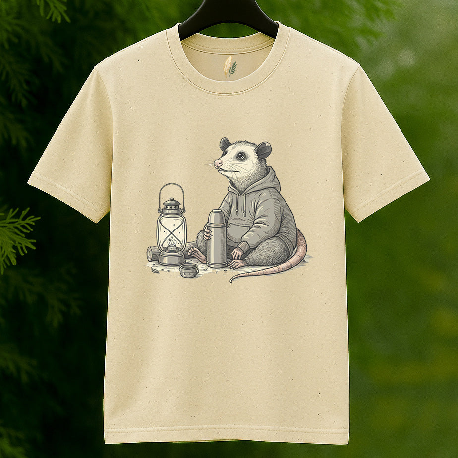 Cozy Opossum Camping T-Shirt - Funny Outdoor Adventure Tee