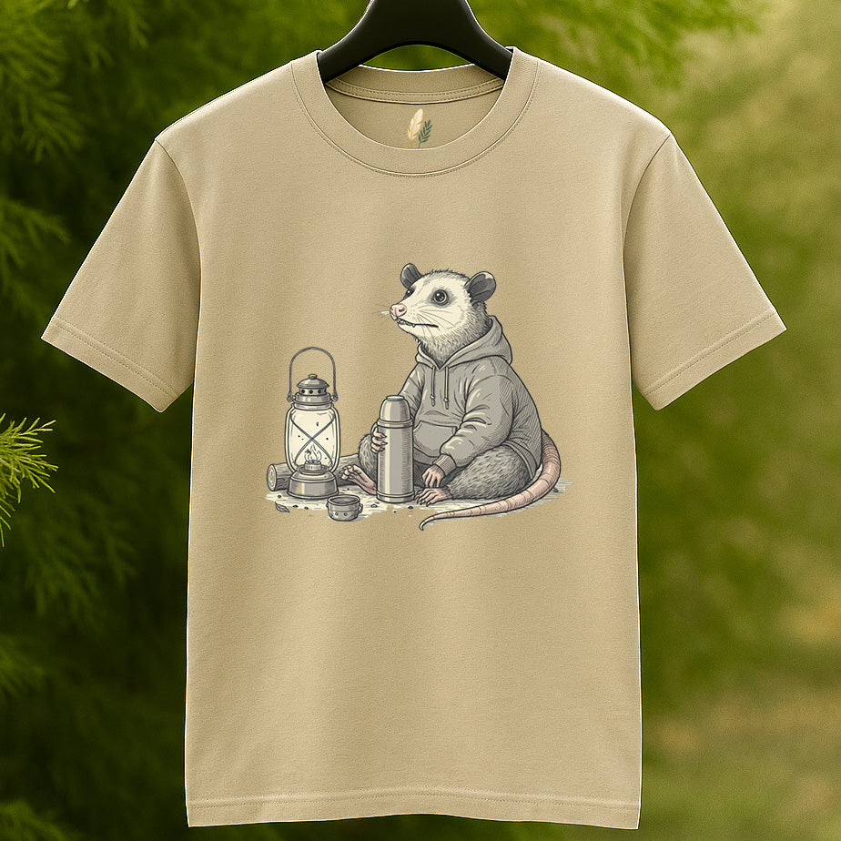 Cozy Opossum Camping T-Shirt - Funny Outdoor Adventure Tee