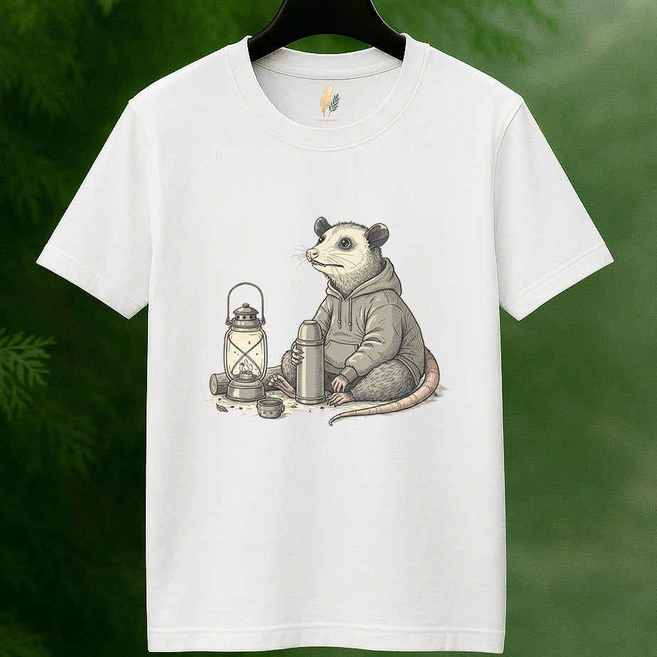 Cozy Opossum Camping T-Shirt - Funny Outdoor Adventure Tee