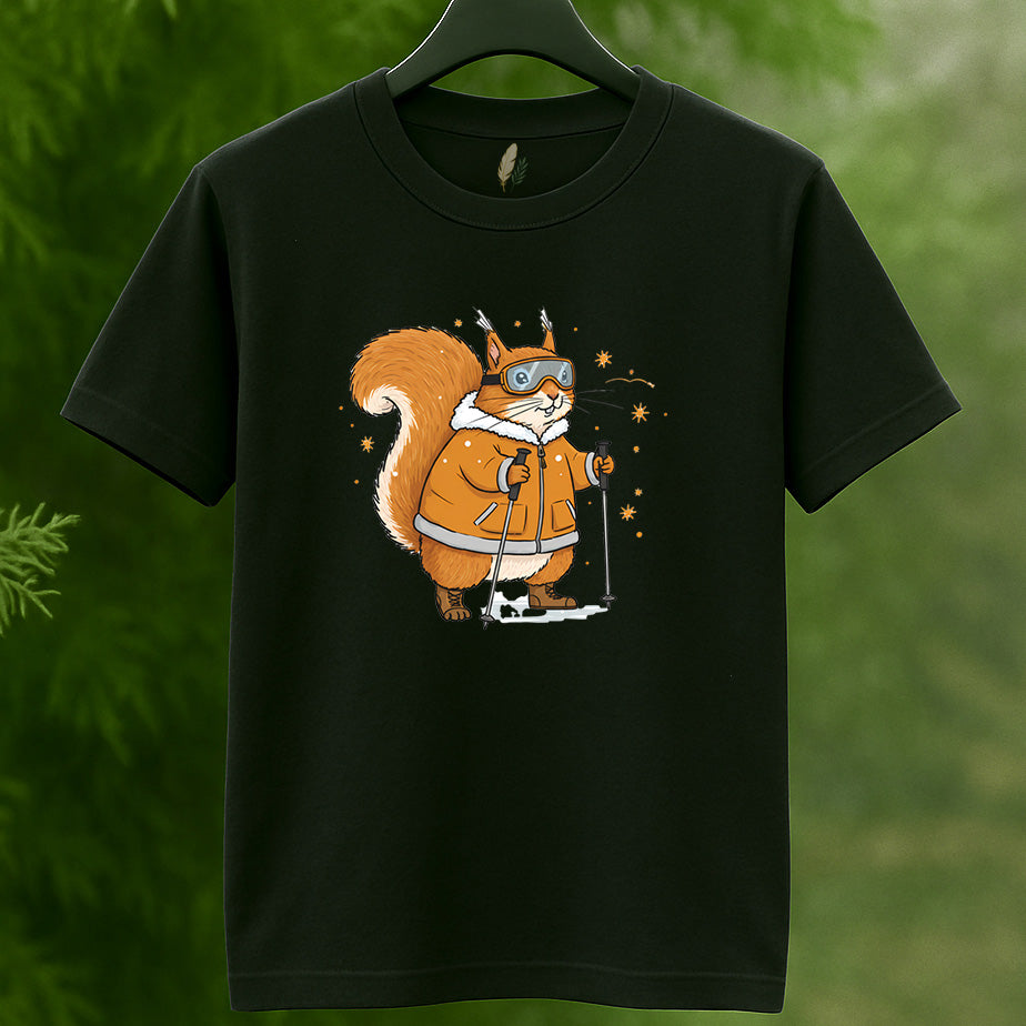Skiing Squirrel Adventure T-Shirt - Cute Winter Animal Tee for Ski Lovers