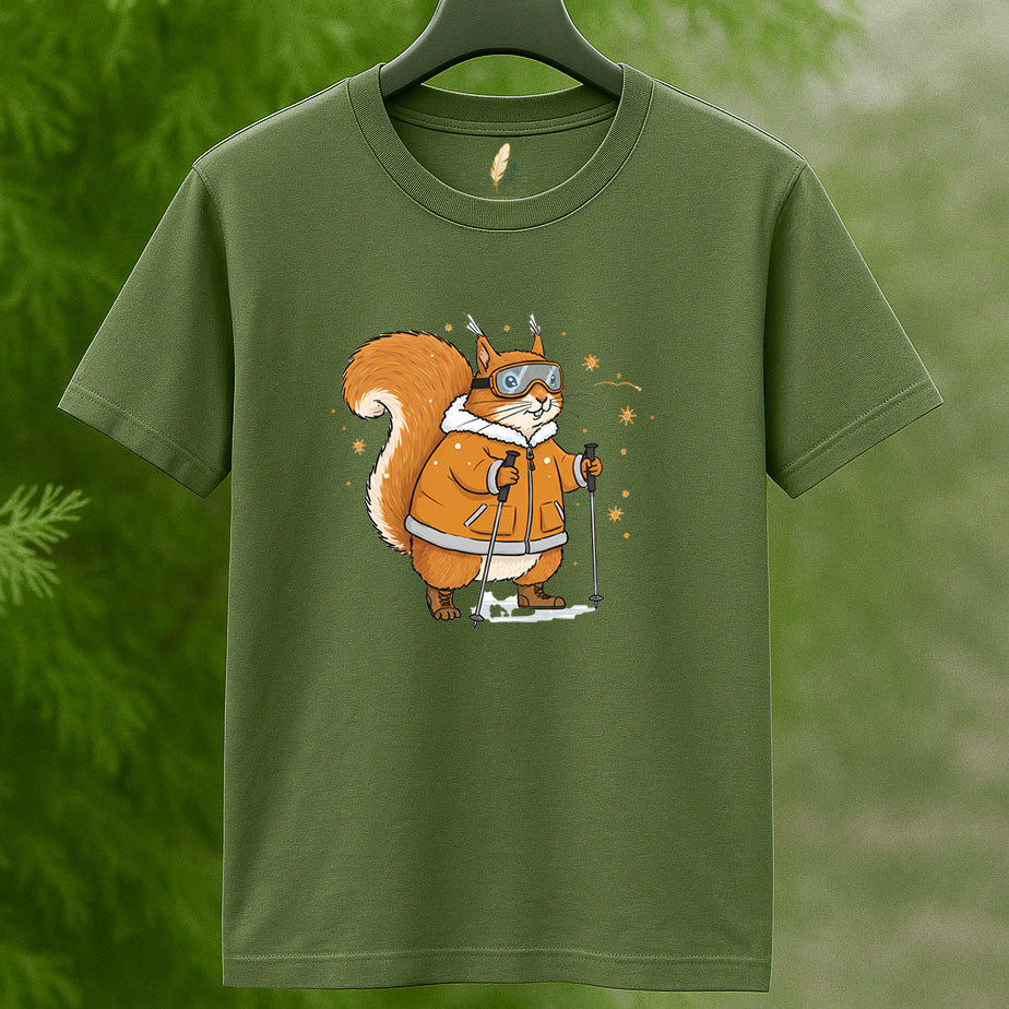 Skiing Squirrel Adventure T-Shirt - Cute Winter Animal Tee for Ski Lovers