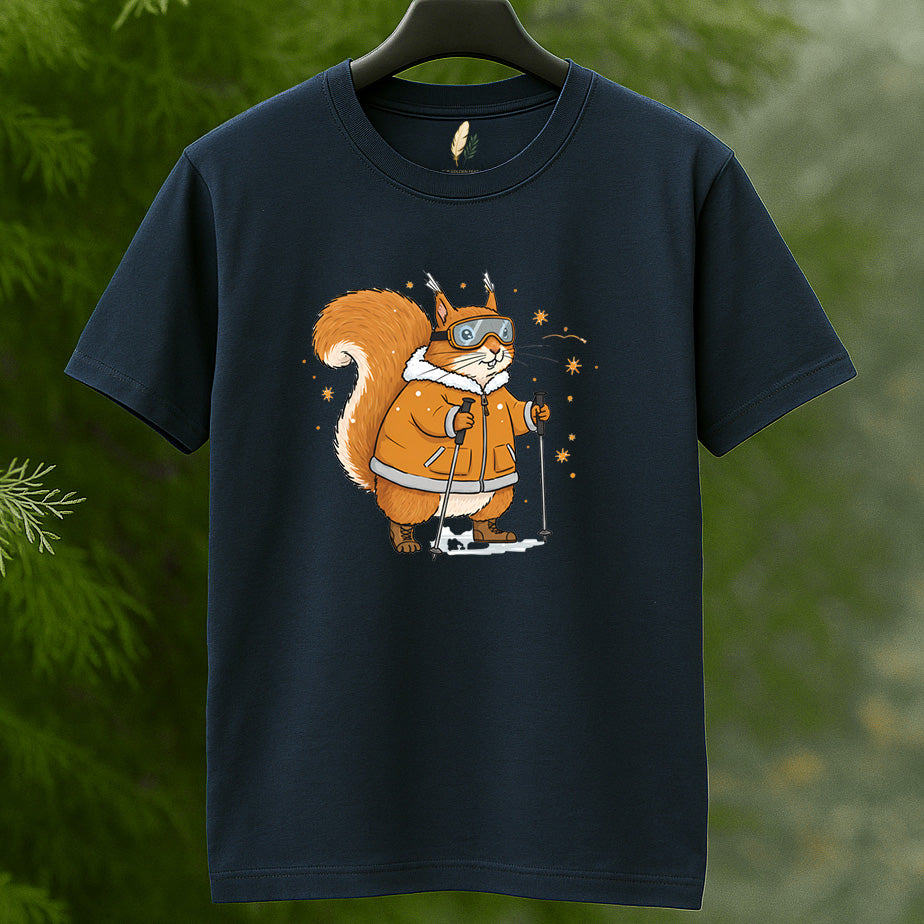 Skiing Squirrel Adventure T-Shirt - Cute Winter Animal Tee for Ski Lovers