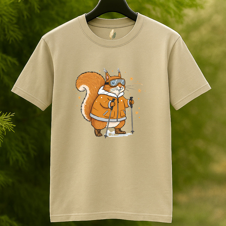 Skiing Squirrel Adventure T-Shirt - Cute Winter Animal Tee for Ski Lovers
