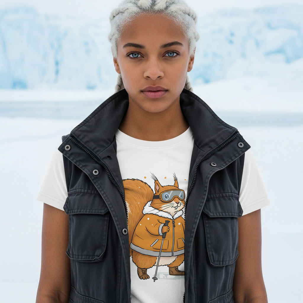 Skiing Squirrel Adventure T-Shirt - Cute Winter Animal Tee for Ski Lovers