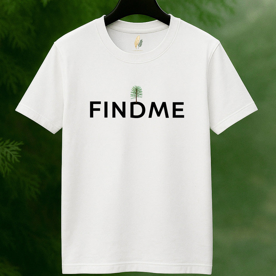 Golden Feather "FINDME" Tree Graphic T-Shirt