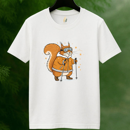 Skiing Squirrel Adventure T-Shirt - Cute Winter Animal Tee for Ski Lovers