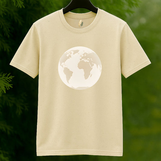 "Our World" Globe Graphic Tee in Beige by Golden Feather