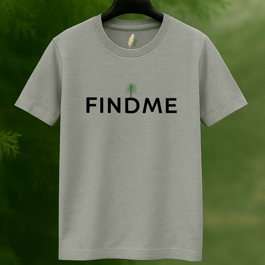 Golden Feather "FINDME" Tree Graphic T-Shirt