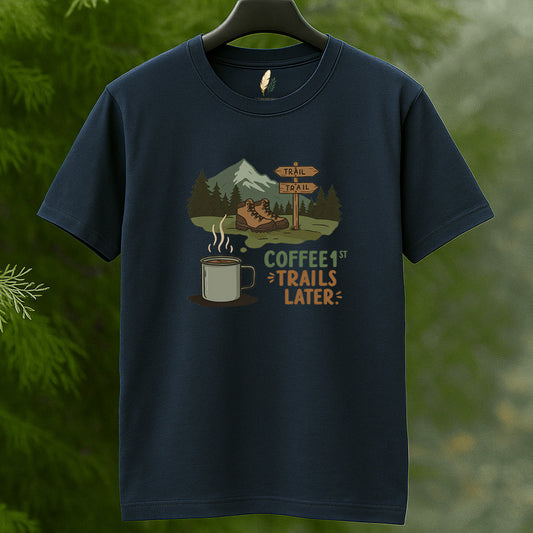 Coffee First Trails Later Hiking T-Shirt