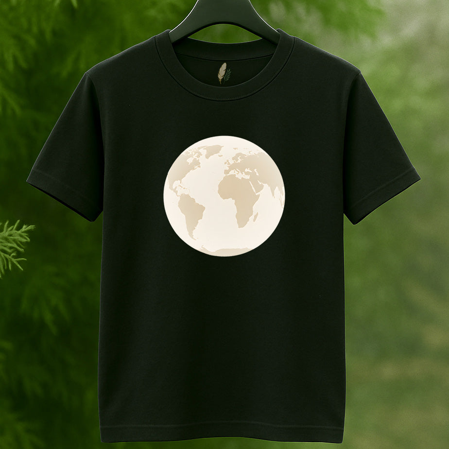 "Our World" Globe Graphic Tee in Beige by Golden Feather