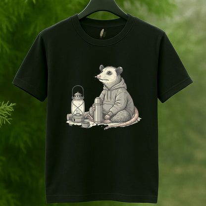 Cozy Opossum Camping T-Shirt - Funny Outdoor Adventure Tee