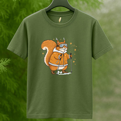 Skiing Squirrel Adventure T-Shirt - Cute Winter Animal Tee for Ski Lovers