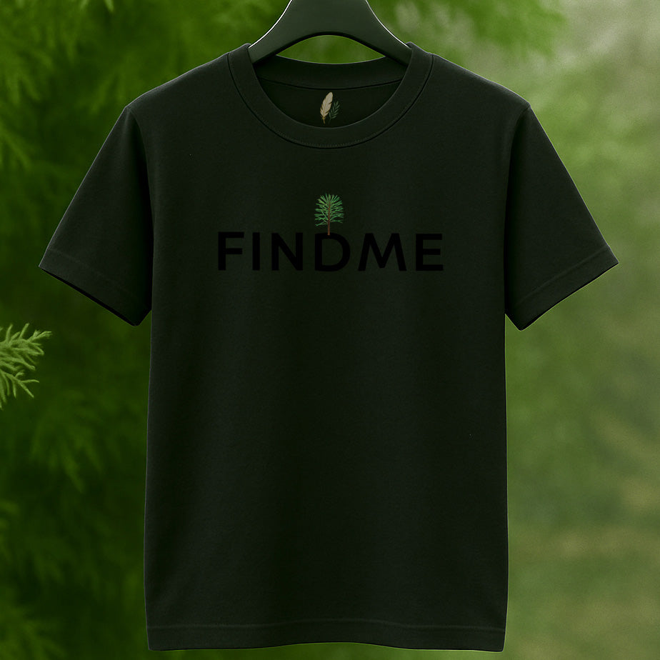 Golden Feather "FINDME" Tree Graphic T-Shirt
