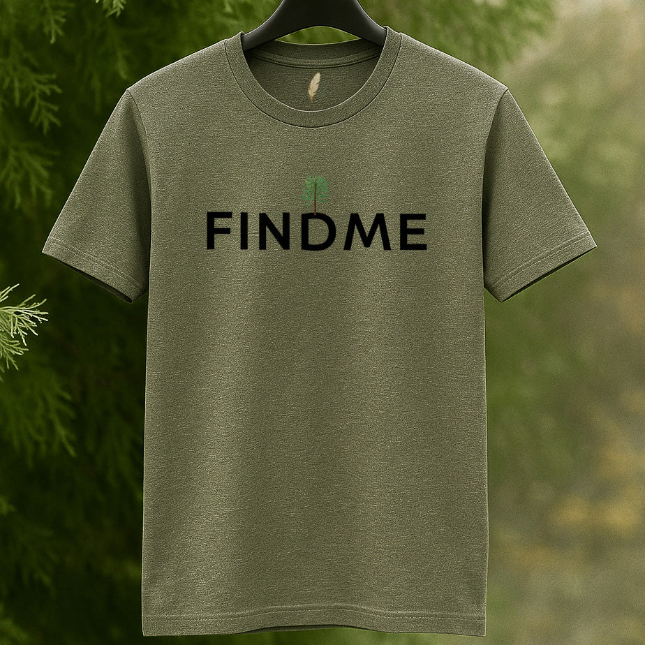 Golden Feather "FINDME" Tree Graphic T-Shirt