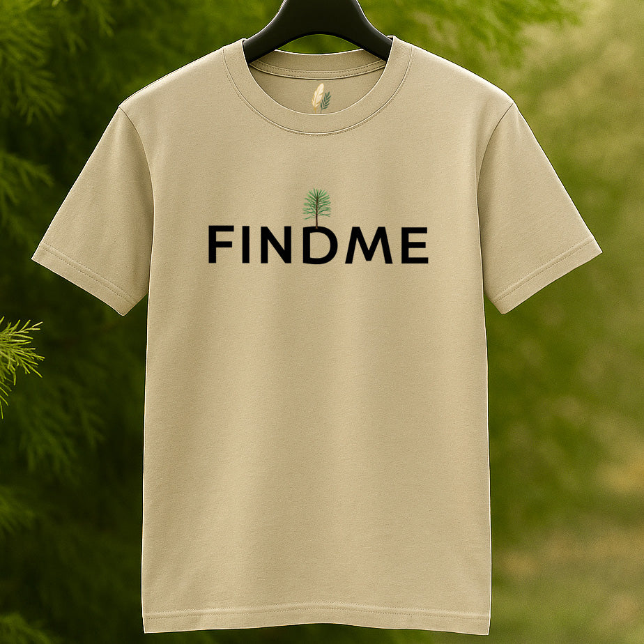 Golden Feather "FINDME" Tree Graphic T-Shirt